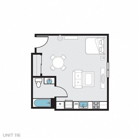 Floor plan for studio, 1 bath, 420 sqft